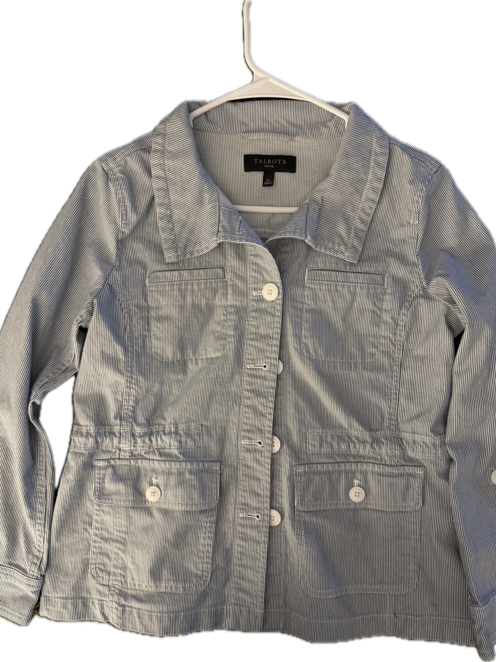 Talbots Light Blue Pinstripe Utility Jacket - Picture 2 of 5